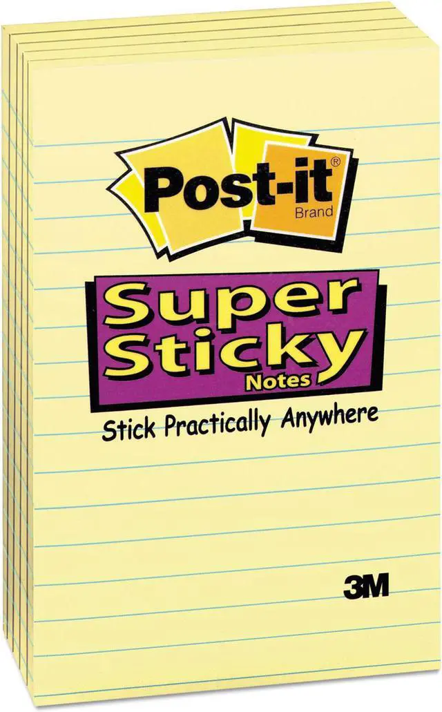 Main image of 3M 6605SSCY Super Sticky Notes  4 x 6  Canary Yellow  Five 90-Sheet Pads Pack