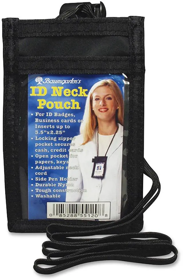 Alt view image 2 of 12 - Baumgartens BAU55120 Sicurix ID Neck Pouch, Vertical, 3 3/4 x 9, Black, 1Each