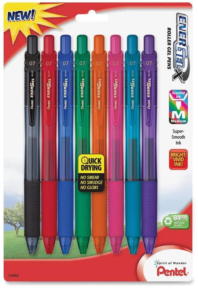 Main image of Pentel Gel Pens Retractable .7mm 8/PK Assorted Barrel/Ink BL107CRBP8M