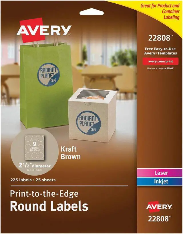 Alt view image 3 of 20 - Avery Round Print-to-the-Edge Labels 2 1/2" dia Brown Kraft 225/PK 22808