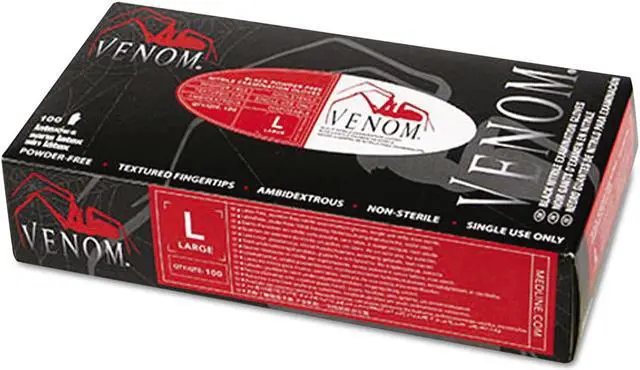 Alt view image 2 of 8 - Venom Nitrile Exam Gloves Large Black Powder-Free 100/Box