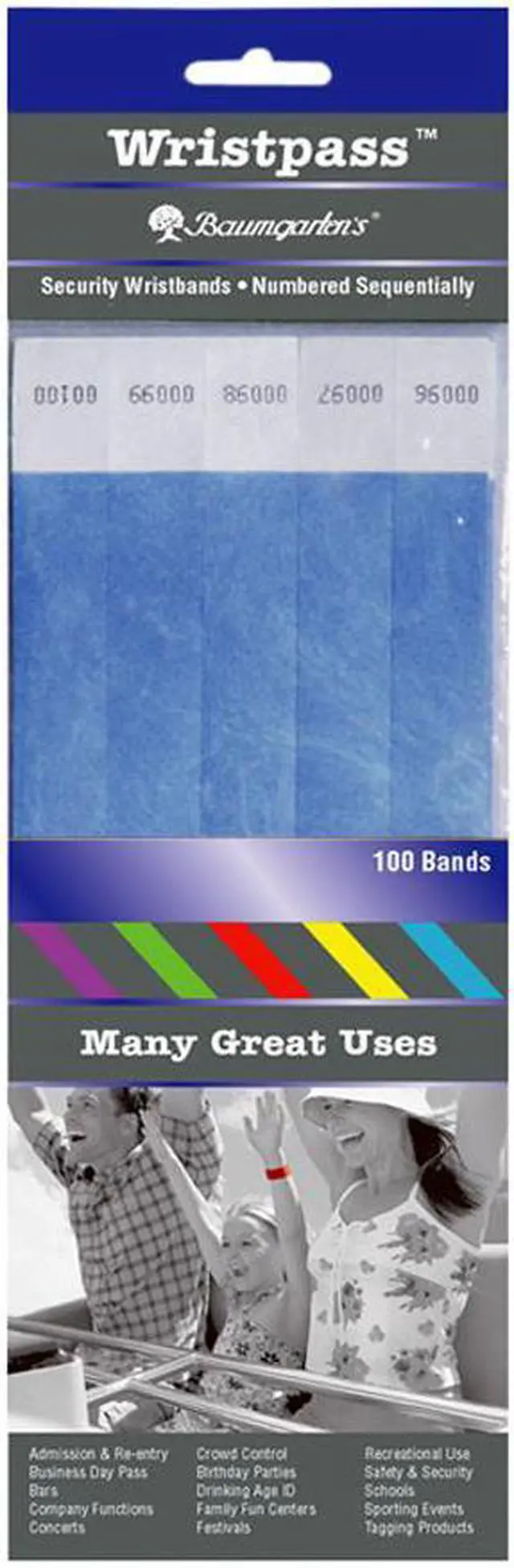 Alt view image 2 of 14 - Baumgartens BAU85030 SICURIX Wristpass Security Wristbands, 3/4" x 10", Blue, 100/Pack, 1 Pack