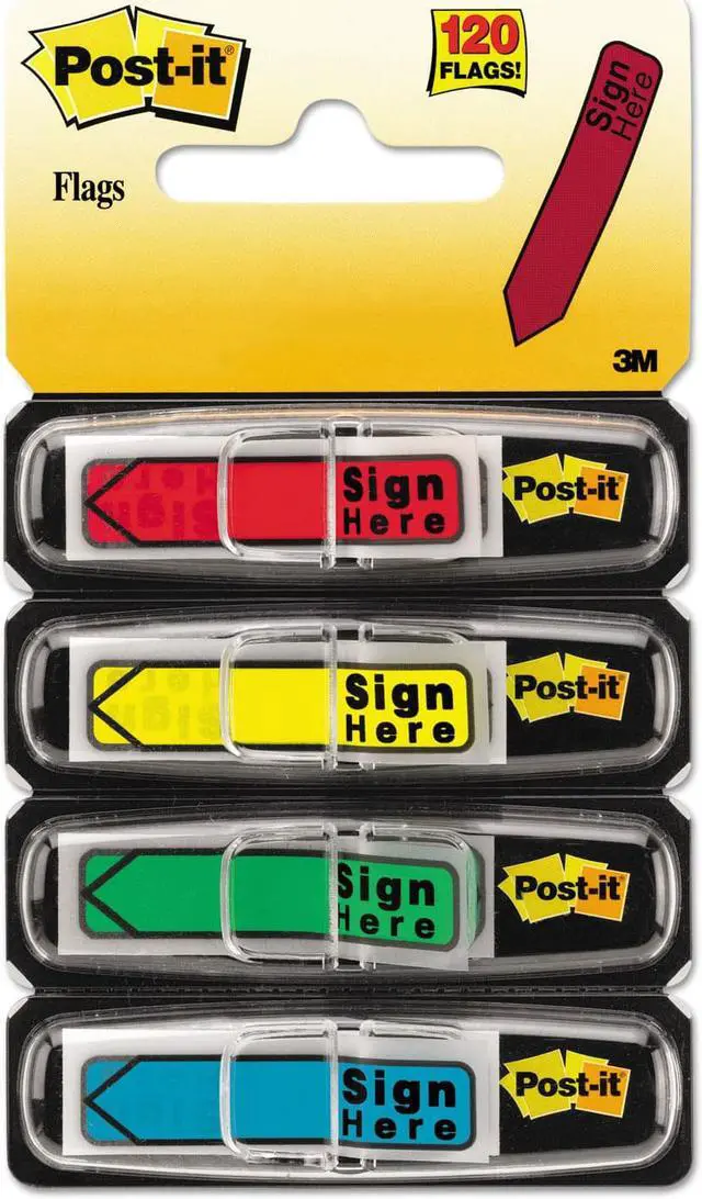 Alt view image 2 of 20 - 3M 684SH Arrow Flags    Sign Here    4 Colors with Dispensers  120 Pack