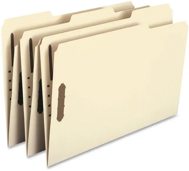 Alt view image 3 of 20 - Smead 1/3 Tab Cut Legal Recycled Fastener Folder - 8 1/2" x 14" - 2 x 2K Fastener(s) - Top Tab Location - Assorted Position Tab Position - Manila - Manila - 10% - 50 / Box