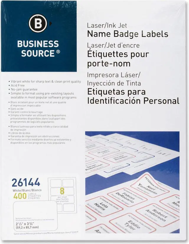 Alt view image 8 of 12 - Business Source Name Badge Labels 2-1/3"x3-3/8" 400/PK Plain White 26144