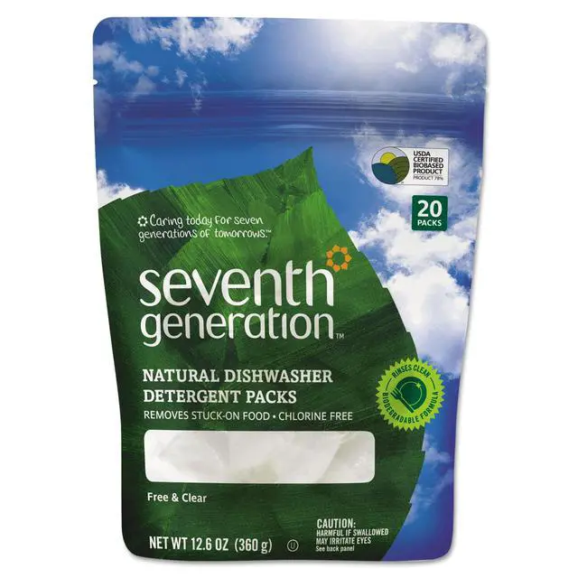 Alt view image 11 of 17 - Seventh Generation 22818PK Natural Dishwasher Detergent Concentrated Packs, Free & Clear, 20 Packets/Pack, 1 Pack