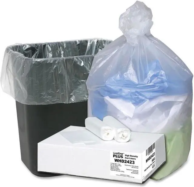 Alt view image 2 of 4 - Webster WHD2423 Ultra Plus High Density Trash Can Liner 10 gal - 24" x 24" - 0.31 mil (8 Micron) Thickness - High Density - Resin - 500/Carton - Natural