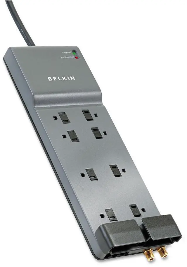 Alt view image 6 of 7 - BELKIN BE108230-12 12 Feet 8 Outlets 3390 Joules Surge Protector w/ Telephone Line/Coaxial Protection/Extended Cord