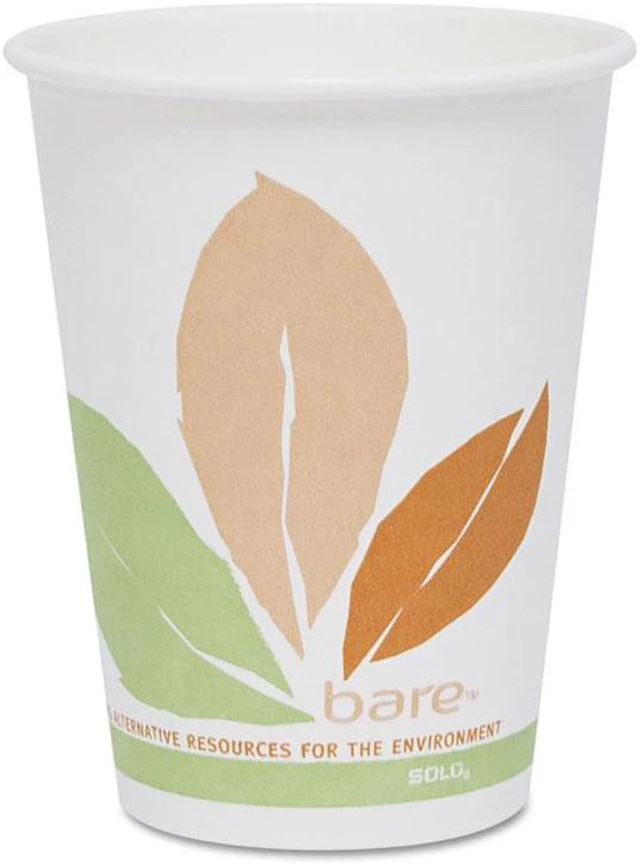 SOLO Cup Company OF12PL-J7234 Bare PLA Hot Cups, White w/Leaf Design ...