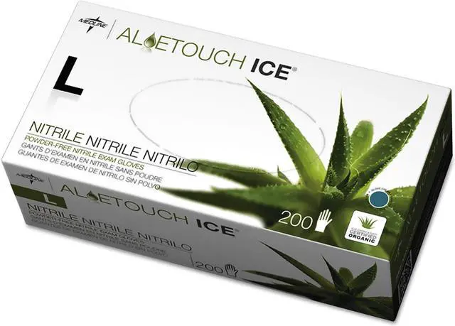 Alt view image 8 of 13 - Medline Aloetouch Ice Nitrile Exam Gloves Large Green 200/Box MDS195286