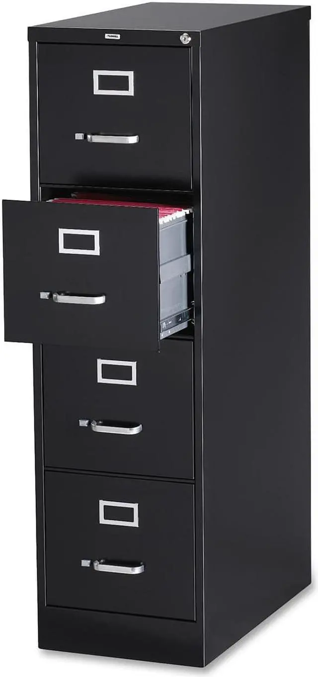 Alt view image 2 of 12 - Lorell 4-Drawer Vertical File w/ Lock 15"x25"x52" Black 60650