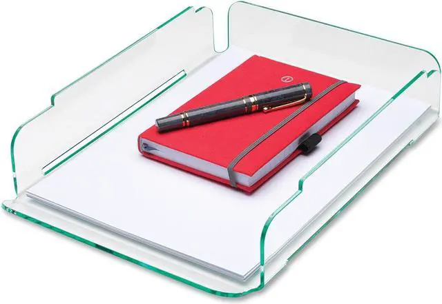 Alt view image 17 of 19 - Lorell Single Stack Letter Tray 10"x13-1/4"x2-1/2" CL/GN Acrylic 80654