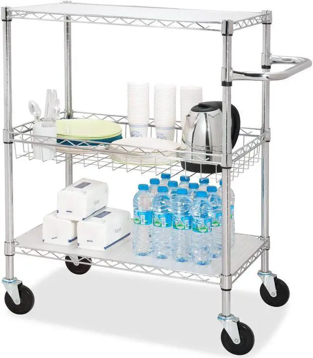 Alt view image 4 of 12 - Lorell 3-Tier Wire Rolling Cart 18"x30"x40" Chrome 84858