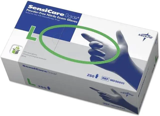Alt view image 5 of 8 - Medline Sensicare Ice Nitrile Exam Gloves Powder-Free Large Blue 250/Box MDS6803
