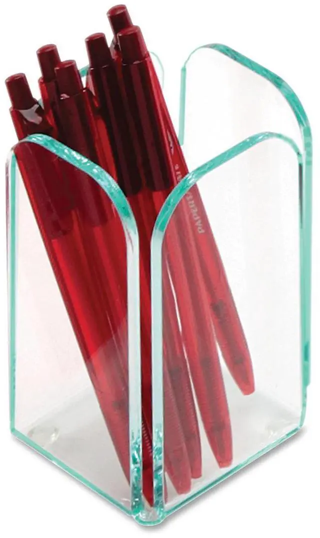 Main image of Lorell Transparent Pencil Cup 2-3/4"x2-3/4"x4-3/4" CL/Green 80656