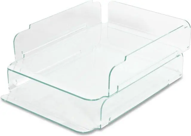 Alt view image 14 of 18 - Lorell Stacking Letter Tray 2/PK 13"x10-1/4"x2-3/4" CL/Green 80655