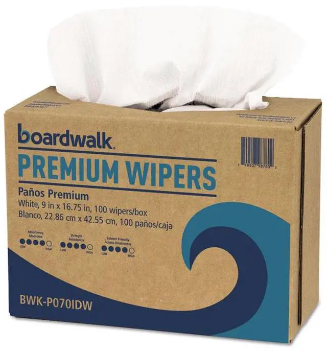 Alt view image 3 of 5 - Boardwalk - BWK-P070IDW - Hydrospun Wipers, White, 9 x 16 3/4, 10 Pack Dispensers of 100, 1000/Carton