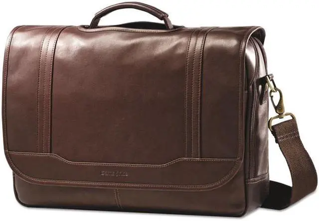 Alt view image 16 of 20 - Samsonite Columbian Leather Flapover Laptop Case