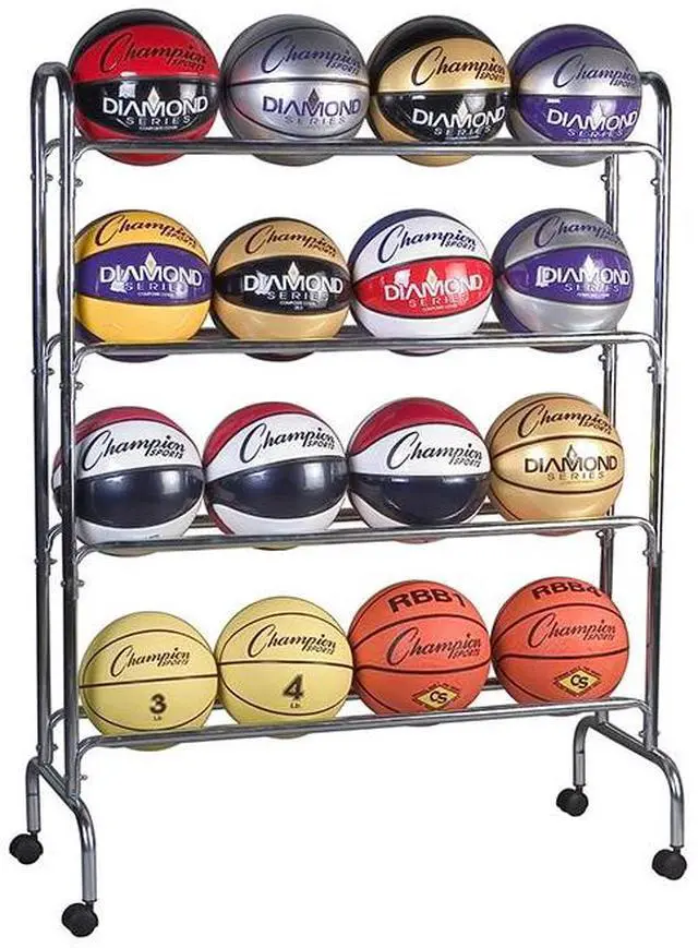 Alt view image 2 of 6 - Champion Sports BRC4 Powder-Coated Ball Cart - Metal - 132 lb Capacity - 17 x 41 x 53 - Silver