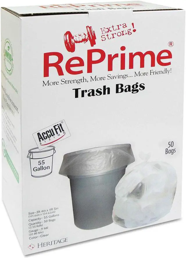 Main image of RePrime Can Liners 55gal 0.9mil Clear 40" x 53" 50/Box 3 Boxes/Carton