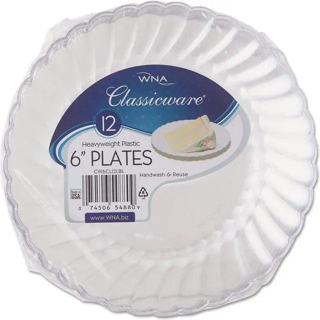 Alt view image 2 of 7 - WNA RSCW61512PK Classicware Plastic Plates, 6 Inch Diameter, Clear, 12 Plates/Pack