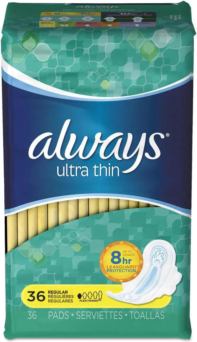 Main image of Always Thin Ultra, Regular With Wings- 36 wipes/6Pk