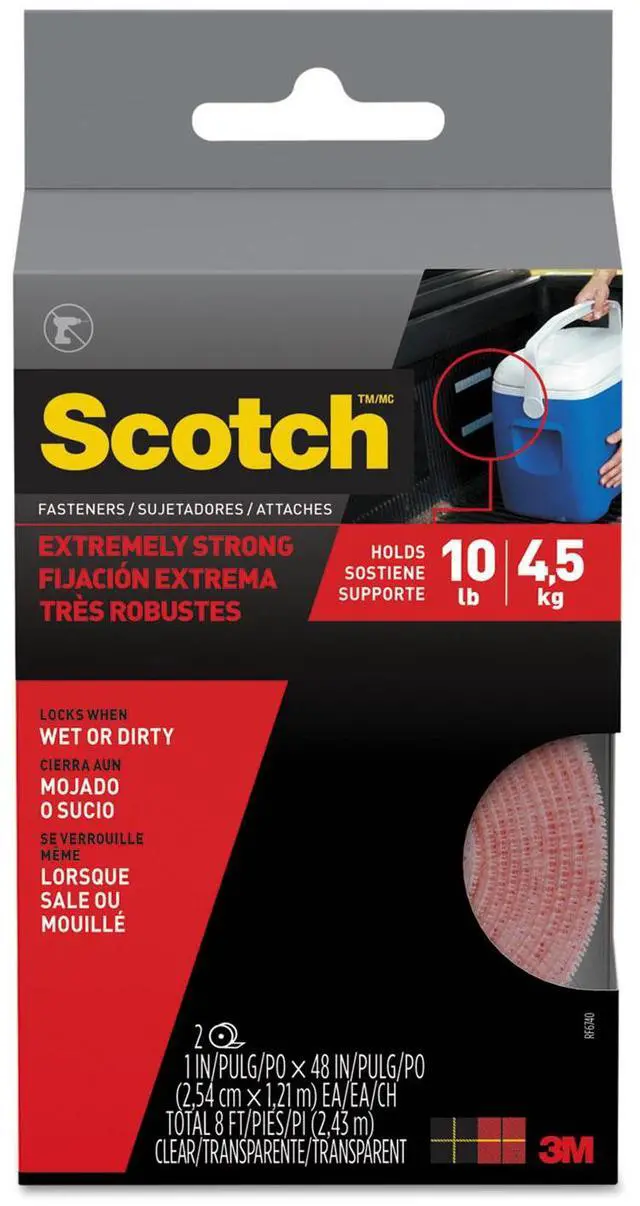 Alt view image 2 of 15 - Scotch Extreme Fasteners, 1" X 4 Ft, Clear, 2/Pack RF6740