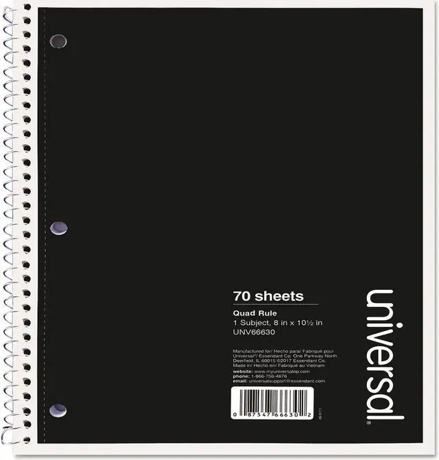 Alt view image 10 of 10 - Universal Wirebound Notebook Quadrille Rule 8" x 10.5" 1 Subject Black 66630