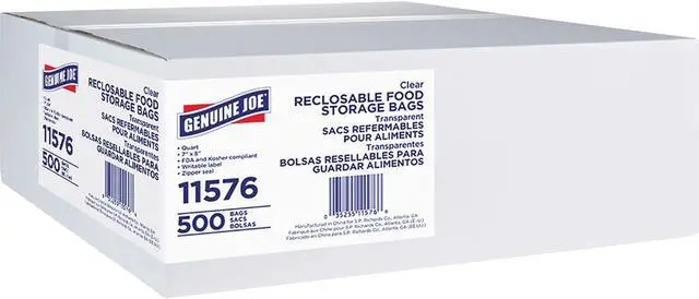 Alt view image 2 of 4 - Genuine Joe Reclosable Food Storage Bags 1-Quart 1.75mil 500/BX CL 11576