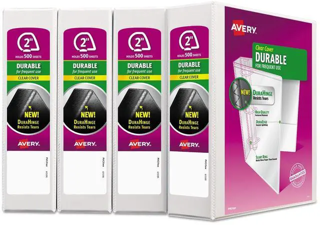 Main image of Avery Durable View Binder with DuraHinge and Slant Rings 2" White 4/Pack 17577