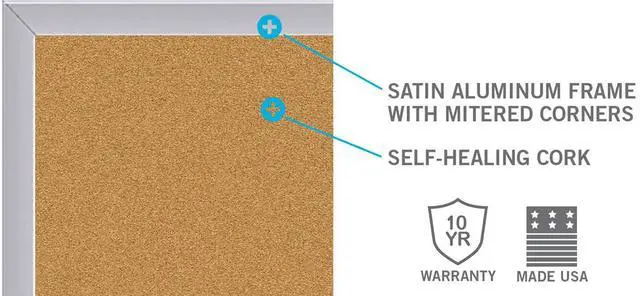 Alt view image 5 of 18 - Ghent AK45 Aluminum-Frame Natural Corkboard - 60.5" x 48.5" - Tan Surface, Satin Aluminum Frame