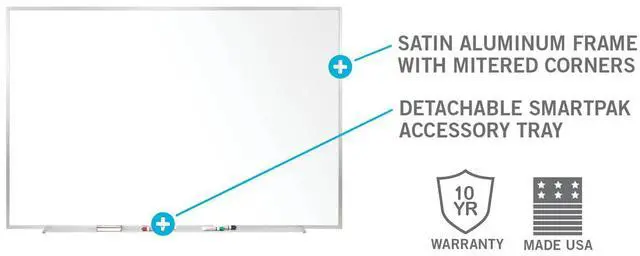 Alt view image 8 of 9 - Ghent M2-412-4 Non-Magnetic Whiteboard with Aluminum Frame - 144.63" x 48.47" - White Surface, Satin Aluminum Frame
