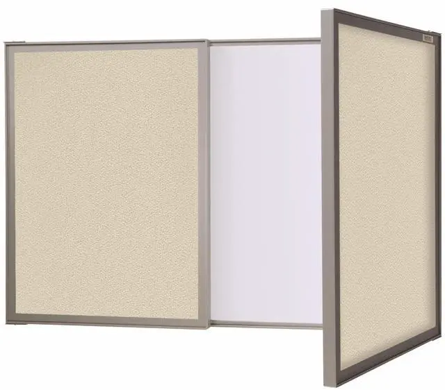 Main image of Ghent 41300 VisuALL PC Whiteboard Cabinet with Fabric Bulletin Board Exterior Doors - 36" x 24" - Beige/White Surface, Satin Aluminum Frame