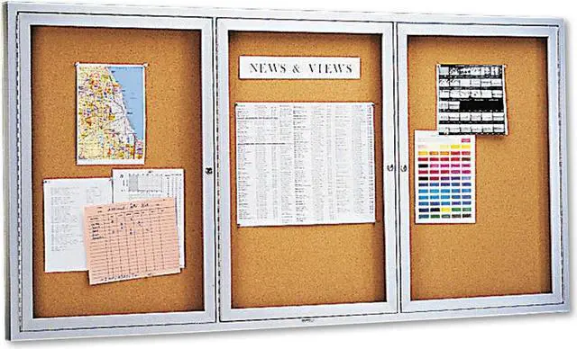 Alt view image 3 of 16 - Quartet Enclosed Bulletin Board Natural Cork/Fiberboard 72 x 36 Silver Aluminum Frame 2366