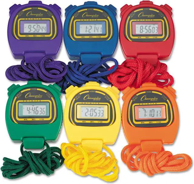 Alt view image 8 of 9 - Water-Resistant Stopwatches, 1/100 Second, Assorted Colors, 6/Set 910SET