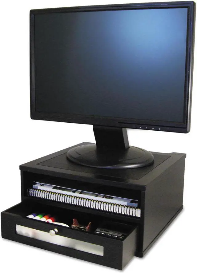 Alt view image 13 of 16 - Victor Wood and Metal Desktop Monitor Stand 13 x 13 x 6 1/2 Black 11755