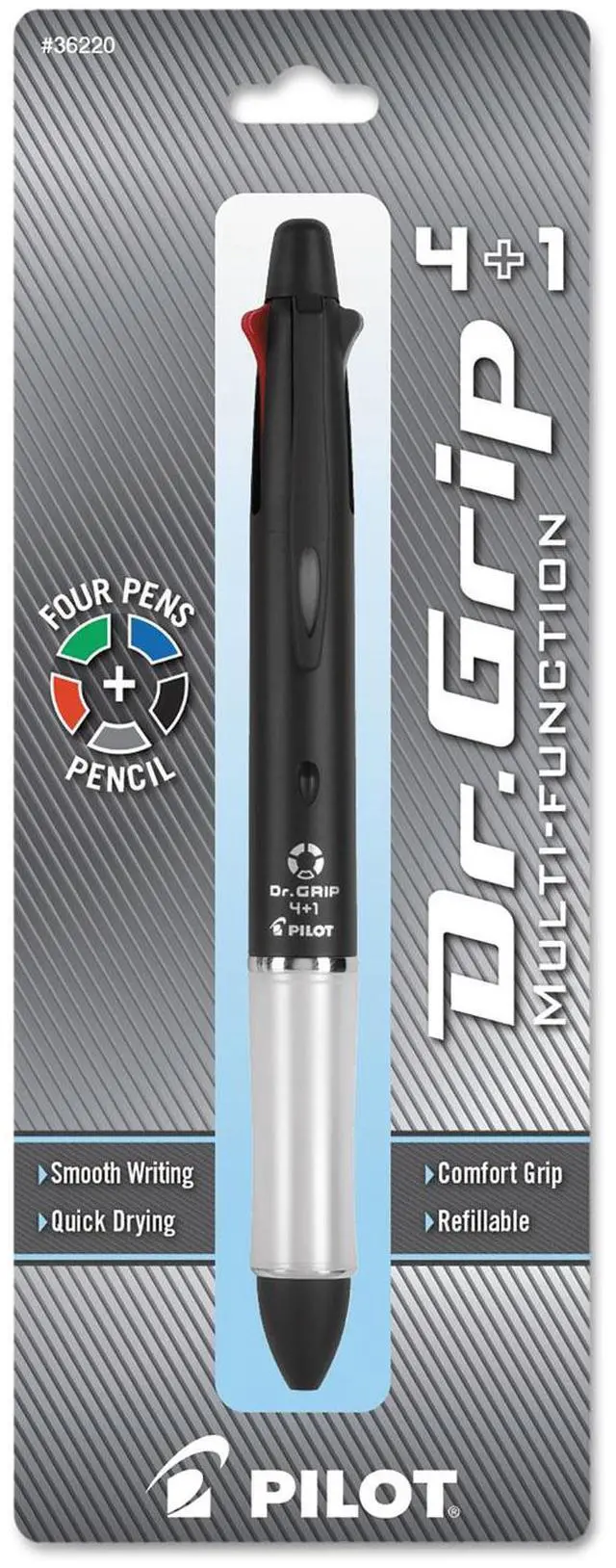 Alt view image 8 of 12 - Pilot Dr. Grip 4 + 1 Multi-Function Pen/Pencil 4 Assorted Inks Black Barrel