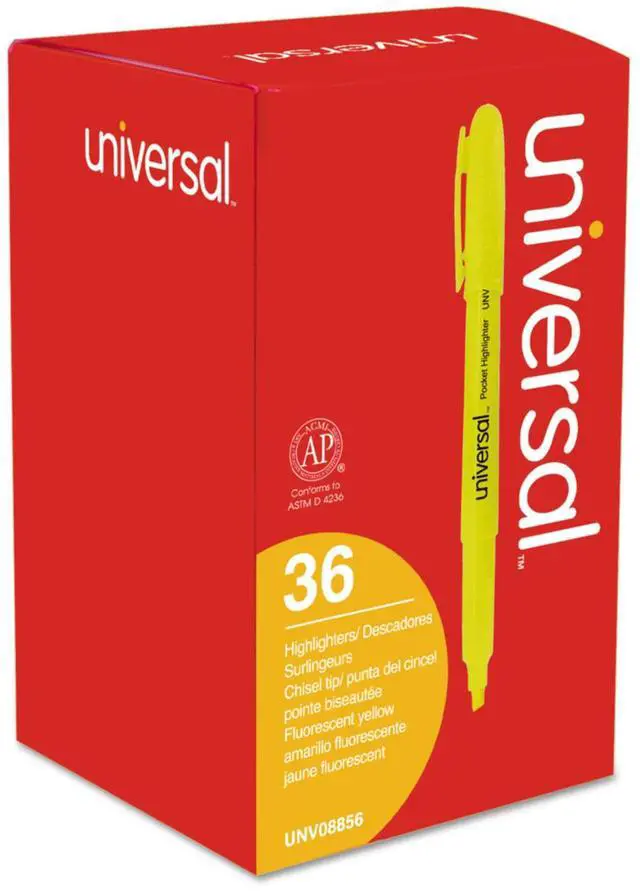 Alt view image 15 of 16 - Universal Pocket Clip Highlighter Chisel Tip Fluorescent Yellow Ink 36/Pack 08856