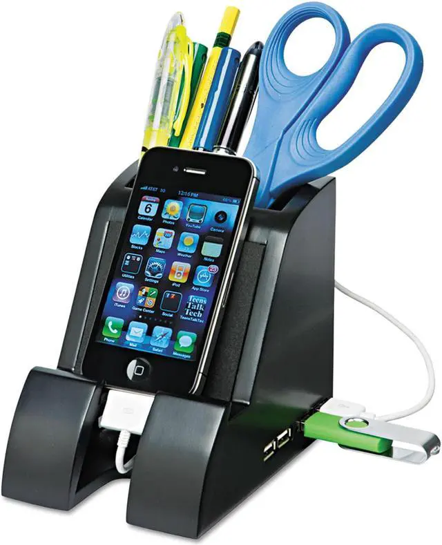 Main image of Victor Smart Charge Pencil Cup with USB Charging Hub Black PH600