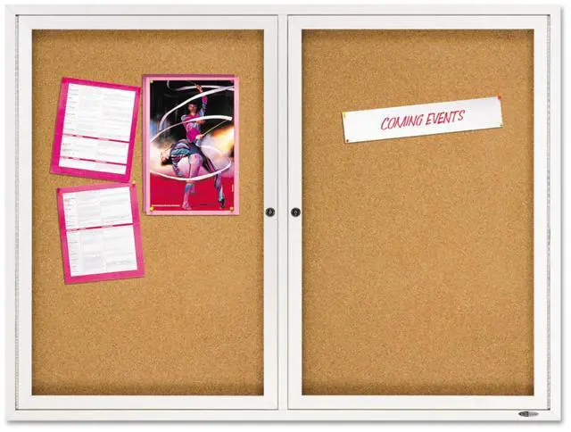 Alt view image 12 of 17 - Quartet Enclosed Bulletin Board Natural Cork/Fiberboard 48 x 36 Silver Aluminum Frame 2364