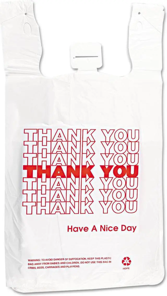 Alt view image 3 of 7 - Inteplast Group THW2VAL 12 x 7 x 13 in. 14 Microns T-Shirt Thank You Bag - White