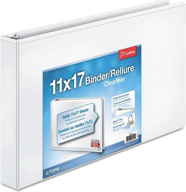 Alt view image 16 of 20 - Cardinal 11 x 17 ClearVue Slant-D Ring Binder 1 1/2" Cap White 22122