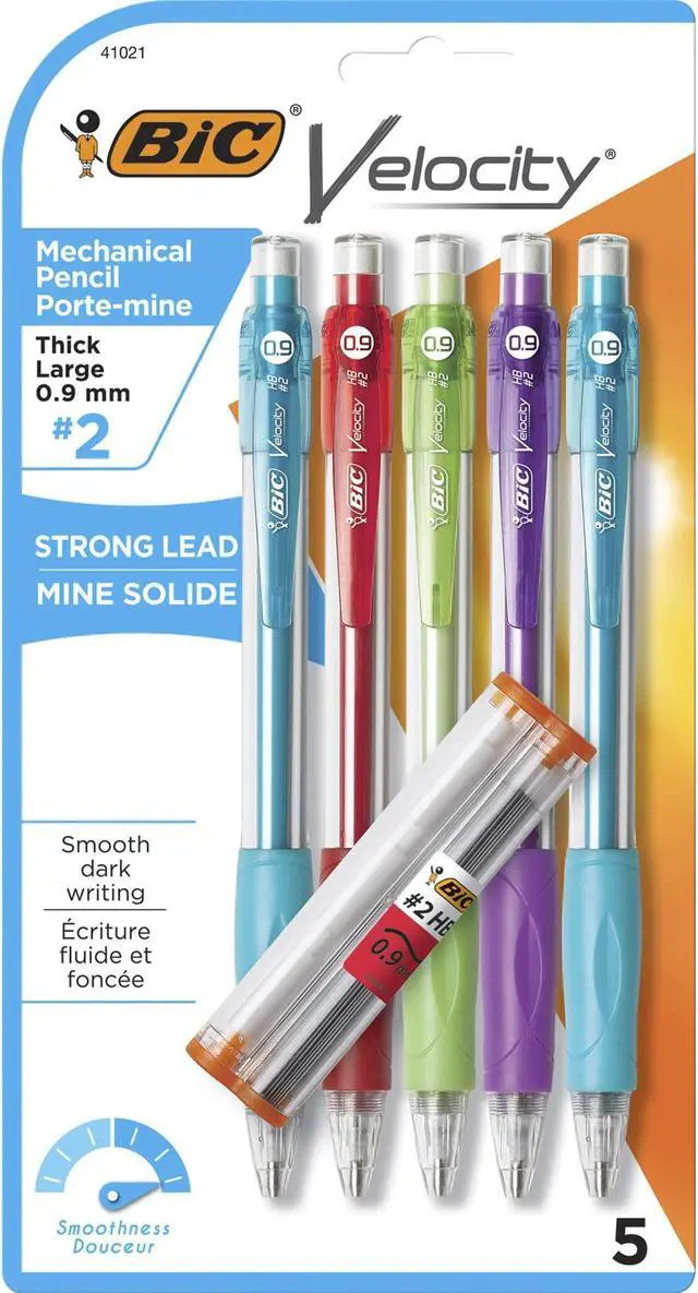Alt view image 2 of 20 - Bic Mechanical Pencil Refillable Rubbergrip .9mm 5/PK Assorted MVP51