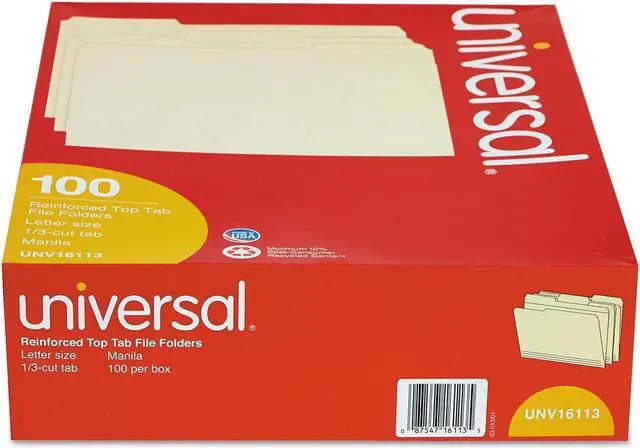 Alt view image 7 of 10 - Universal 16113 File Folders- 1/3 Cut Assorted- Two-Ply Top Tab- Letter- Manila- 100/Box