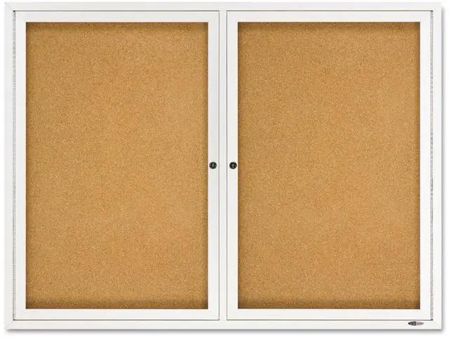 Alt view image 13 of 17 - Quartet Enclosed Bulletin Board Natural Cork/Fiberboard 48 x 36 Silver Aluminum Frame 2364