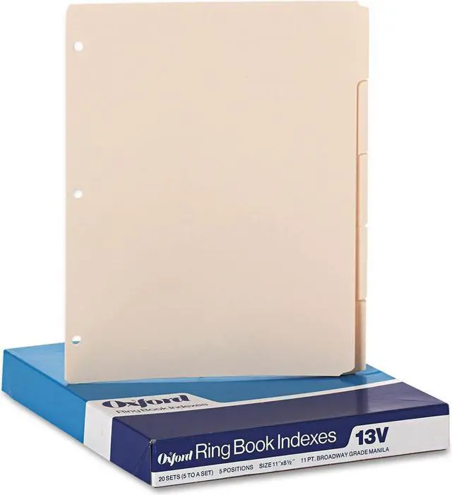 Alt view image 5 of 8 - Oxford Three-Hole Punched Index for Binder 1/5 Cut 5-Tab Manila 100/Box 13V