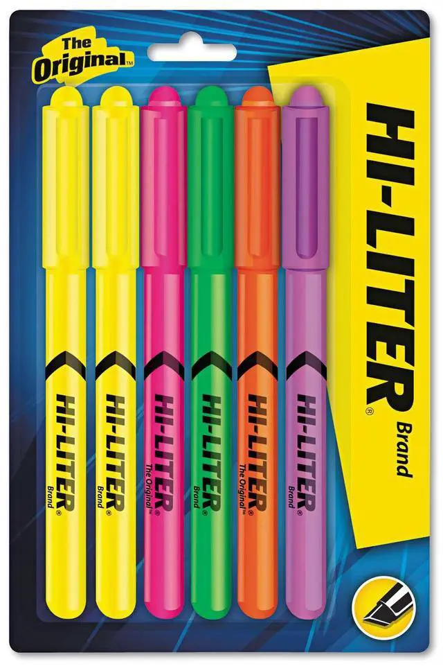 Alt view image 2 of 10 - Hi-Liter Pen Style Highlighter Chisel Assorted Fluorescent Colors 6/Set 23565