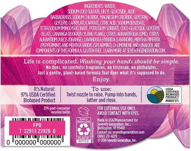 Alt view image 13 of 17 - Seventh Generation 22926 Natural Purifying Hand Wash, Lavender, 12oz Pump Bottle, 1 Each