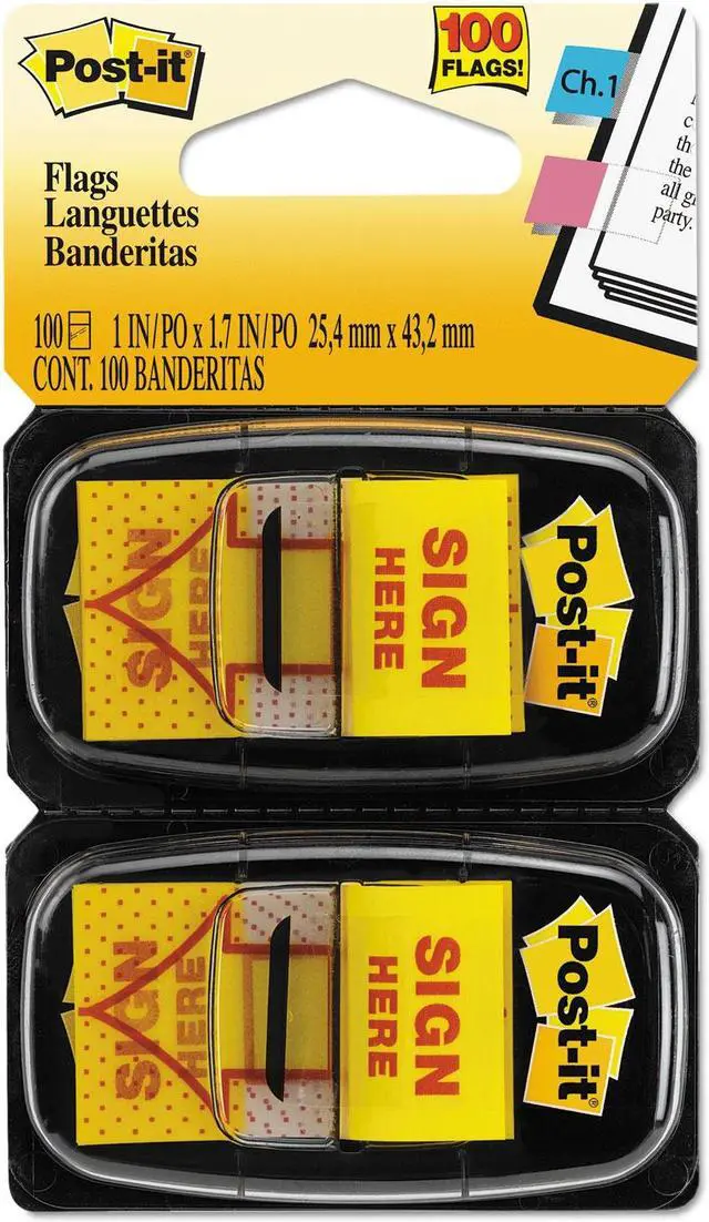 Alt view image 17 of 20 - 3M 680SH2 Message Flags Sign Here Yellow Two 50-Flag Dispensers per Pack