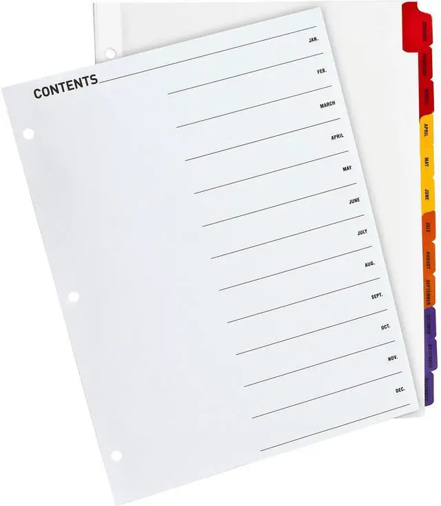 Alt view image 3 of 4 - Sparco Index Dividers,Punched,Jan-Dec,11"x8-1/2",12/ST,Multi 21906